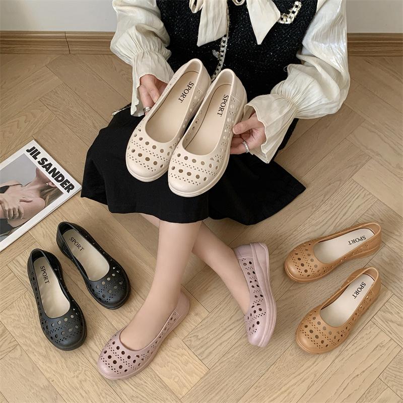 Letnie Nowe Wycinane Płaskie Buty Modne Codzienne Jednokolorowe Wsuwane Z Odkrytymi Palcami Płaskie Buty Dla Kobiet