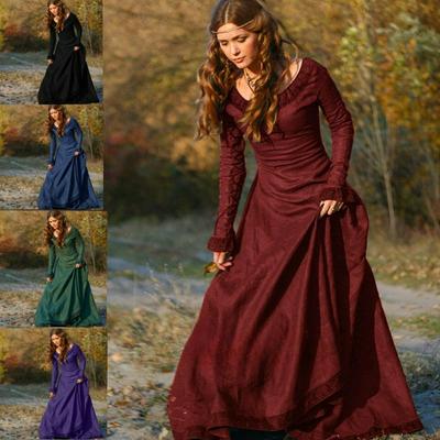 Classical Medieval Central Europe Party Long-sleeved Round Neck Slim-fit Ladies Jumpsuit