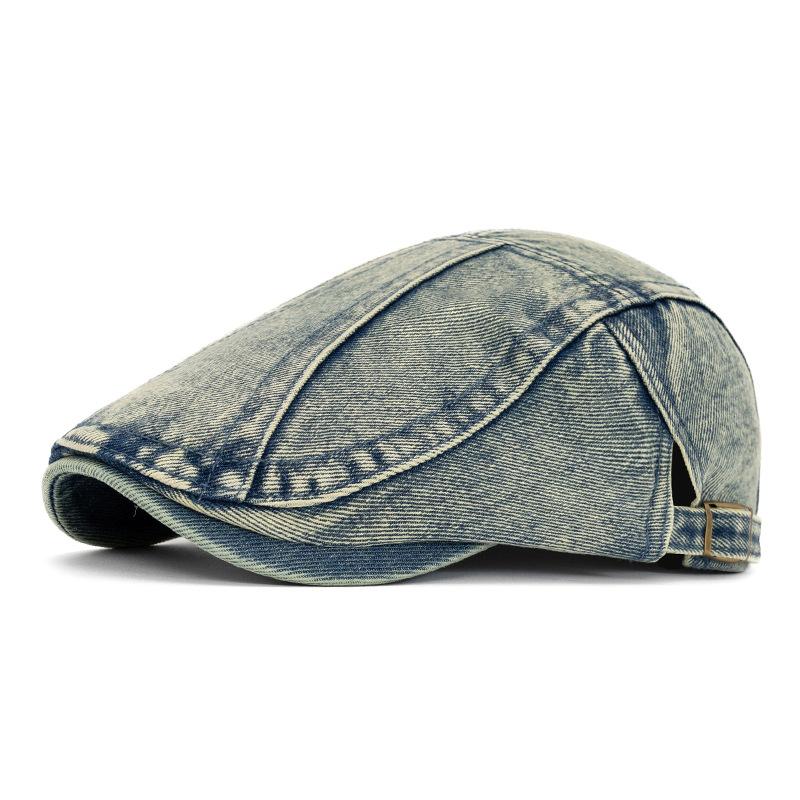 Vintage Denim Beret Women British Newspaper Boy Progressive Cap Solid Color Peaked Cap for Men