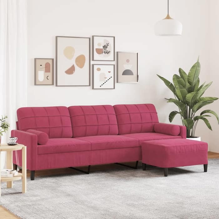 VidaXL 3-seater Sofa and Footstool Burgundy 210 Cm Velvet, Sofa, Living Room Sofa, 3-seater Velvet Sofa, 3278281