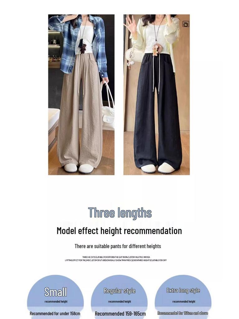 Women's Summer Loose Drawstring Wide-Leg Pants: Lazy Style, Slimming, Floor-Length, Versatile, Casual Drape