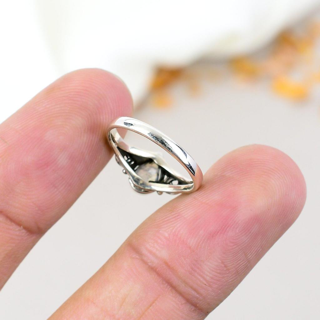 Rainbow Moonstone 925 Sterling Silver Pear Gemstone Boho Style Handmade Ring For Women