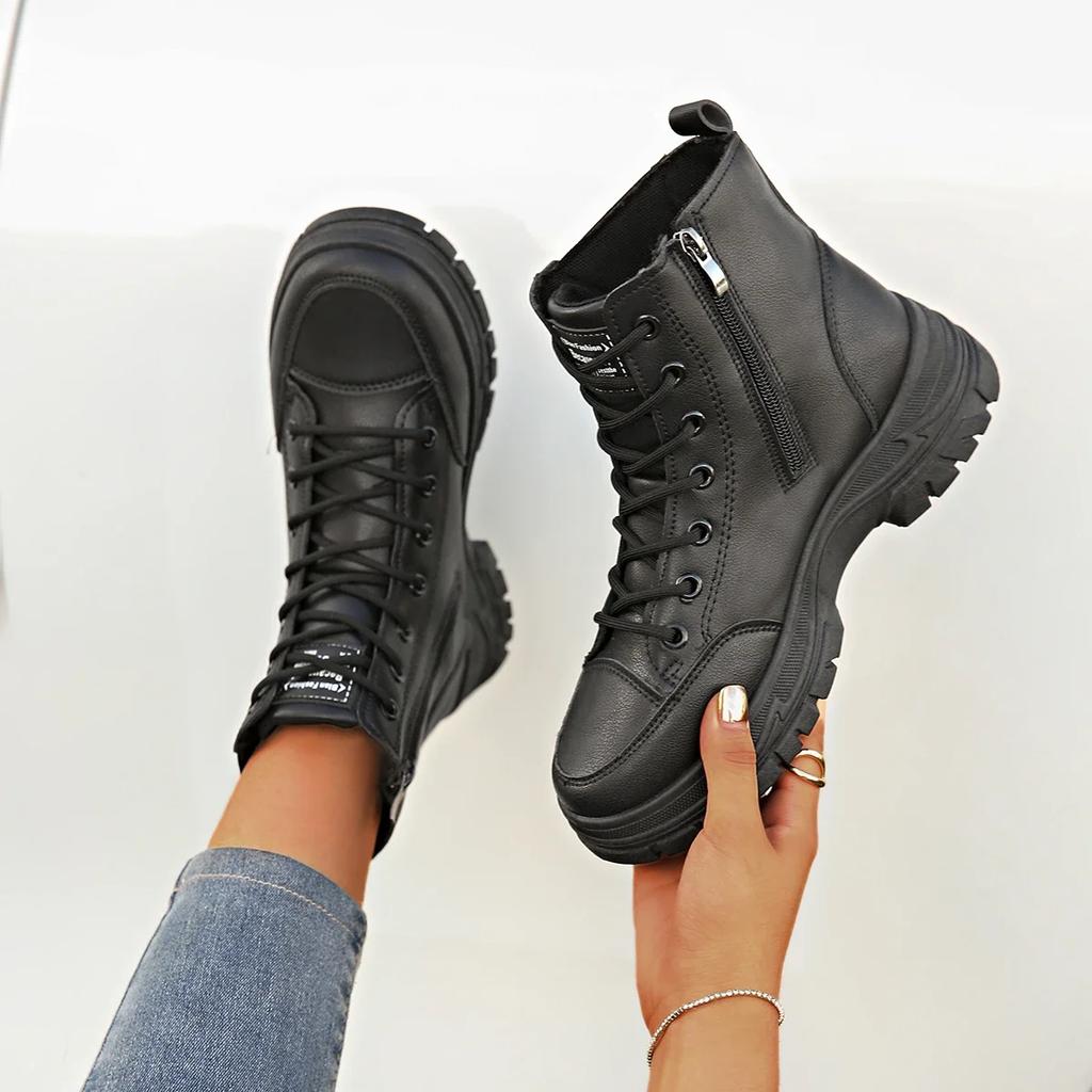 Women's Ankle Boots New Lace Up Platform Shoes for Women Sneakers Outdoor Casual Women's Short Platform Boots Zapatos De Mujer