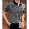 Men's Stylish Black Gold Wave Pattern Short Sleeve Polo Top