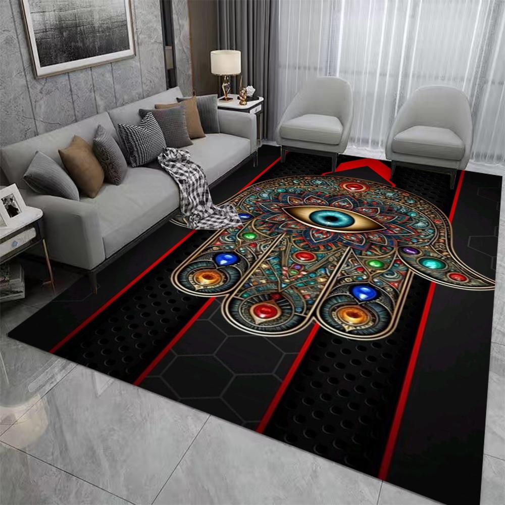 Hamsa Hand Carpet Mat Rug Evil Eye Mandala Pattern Colorful Gemstone Bohemian Home Decoration Living Room Bedroom Floor Mat
