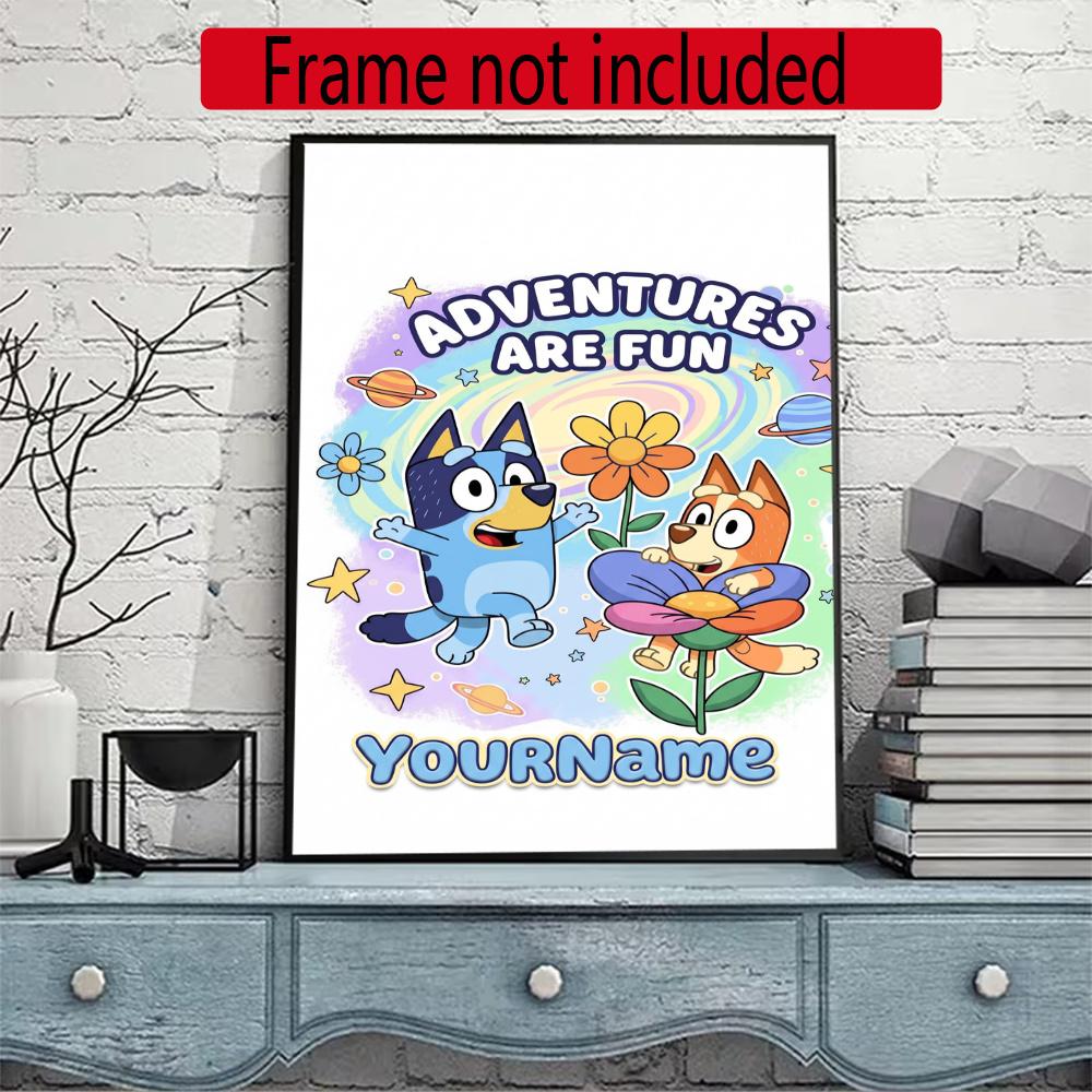 Bluey Customize Your Name Diamond Painting Round Diamond Diy Frameless Holiday Artwork Suitable For Home Office Wall Decoration