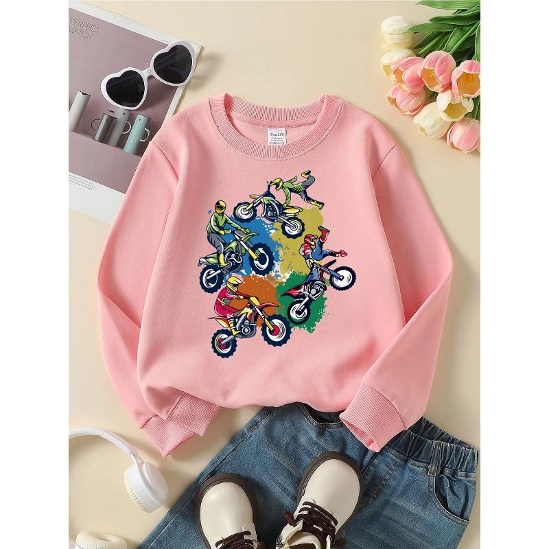 Motocross Riders Action Adventure Girls' Crewneck Sweatshirt, Round Neck Sweatshirt, Autumn and Winter Western Style