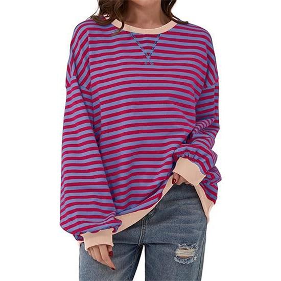 Women's Casual Striped Pattern Round Neck Long Sleeve T-Shirt