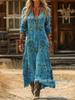 European-American Retro Floral Print Long Sleeve Dress