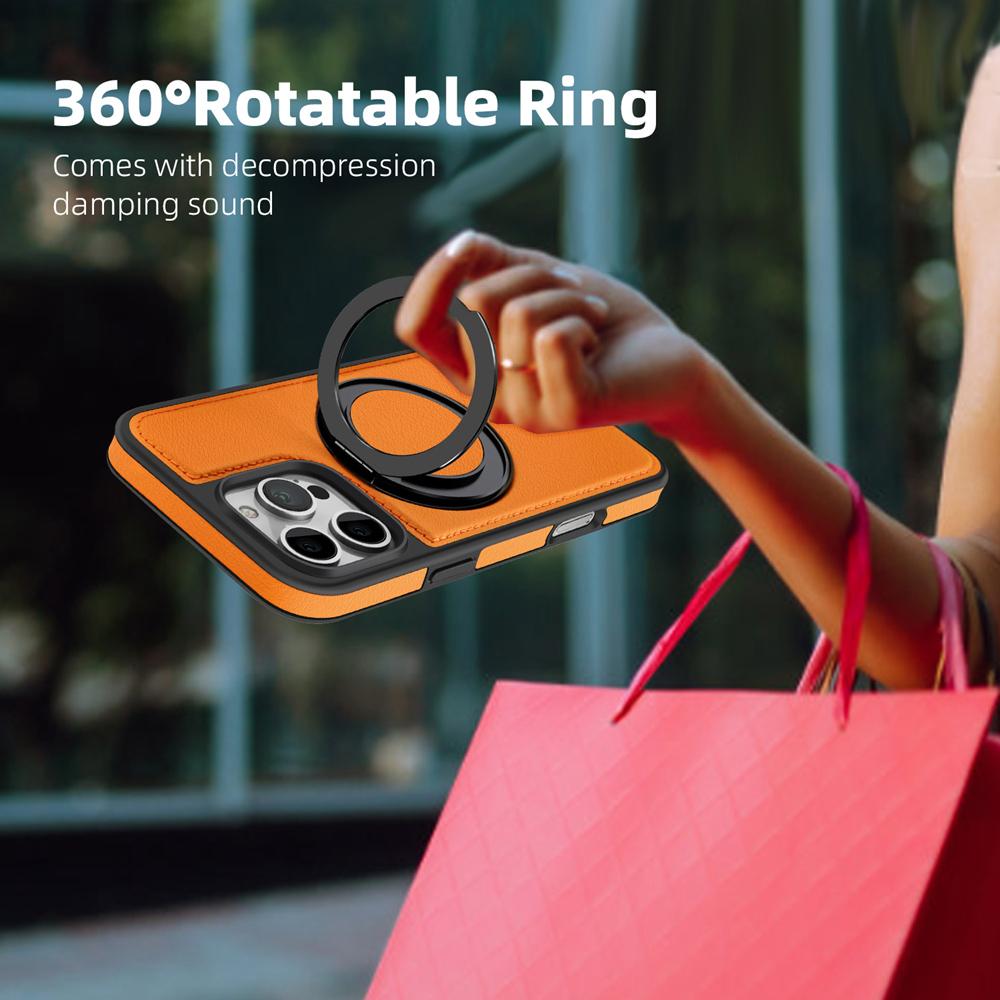 KEYSION Custodia in pelle PU di lusso per MagSafe per iPhone 16 Pro Max 15 Pro con supporto ad anello magnetico girevole a 360°, custodia antiurto per telefono