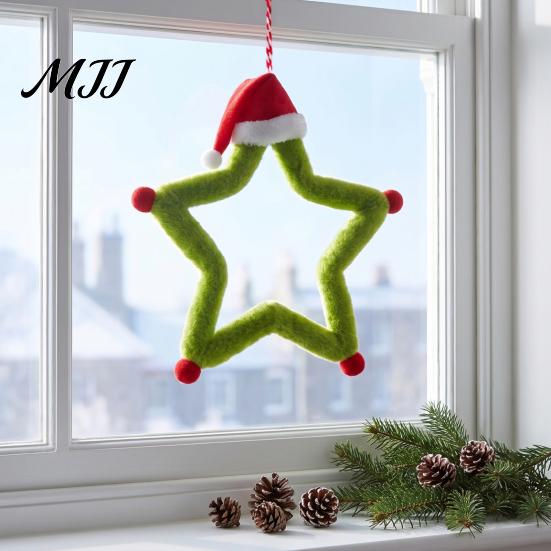 Wall Window Decorations Christmas Star Ornament, Plush Iron Hanging Decor for Tree Art Ornaments Shop, Festive Holiday Pendant Home Party Fireplace