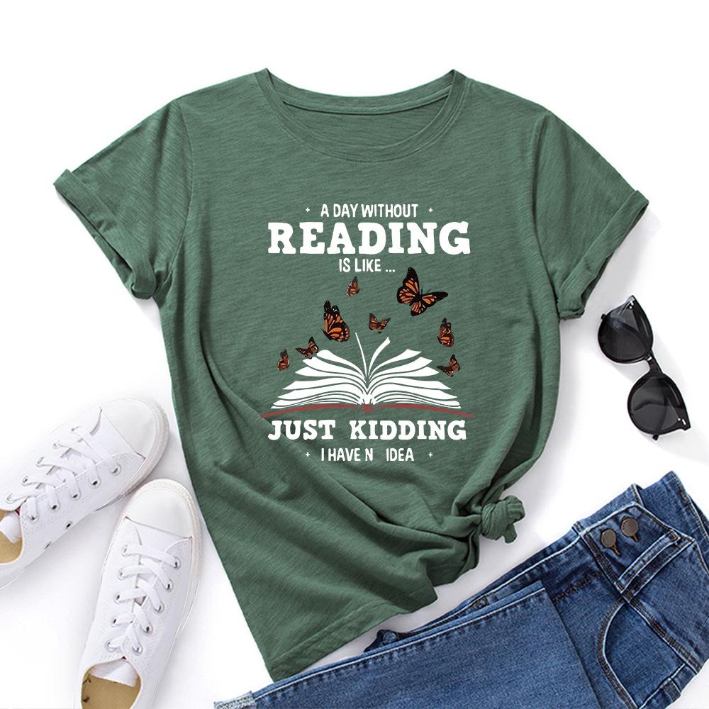 Letters Cotton T-Shirt Short Sleeve Round Neck Women 2d Print Tops