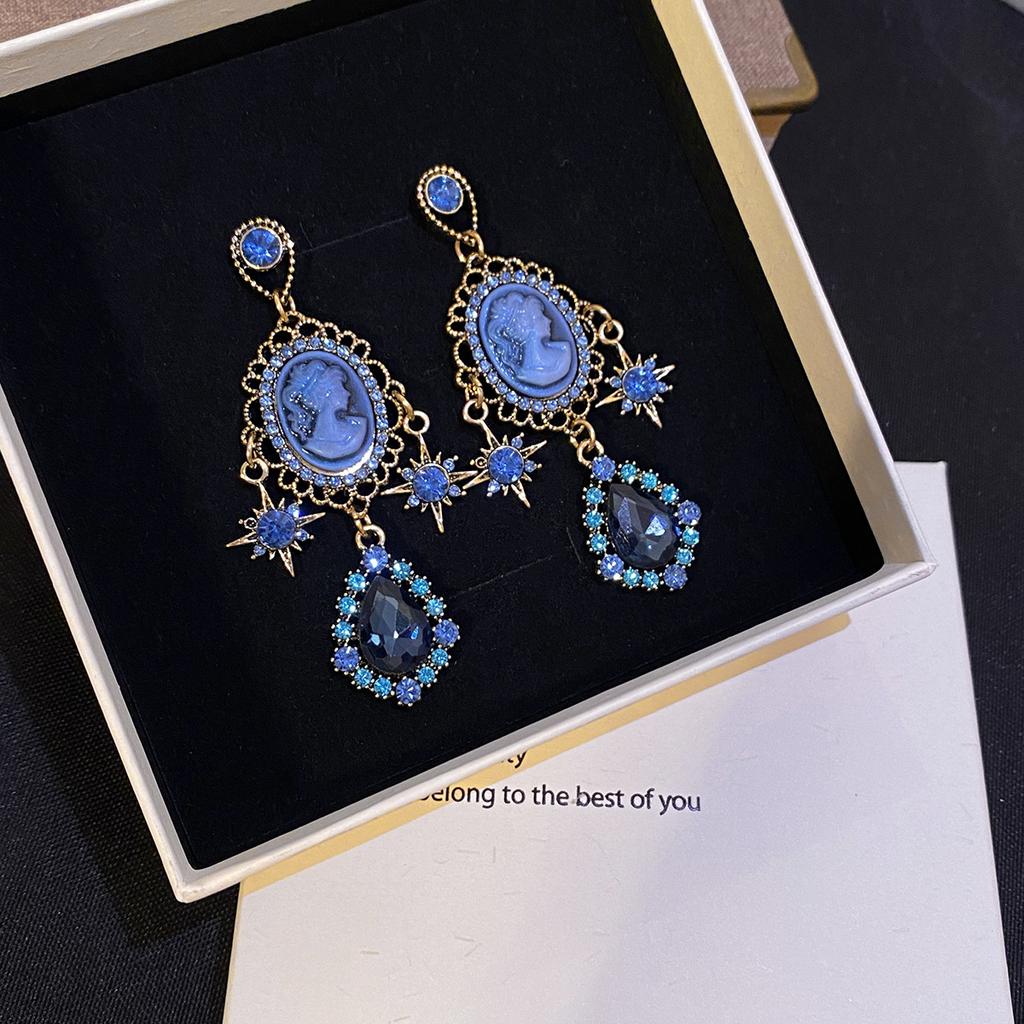 Geometric Retro Palace Style Blue Water Drop Irregular Fashion Light Luxury High-end Sense Earrings