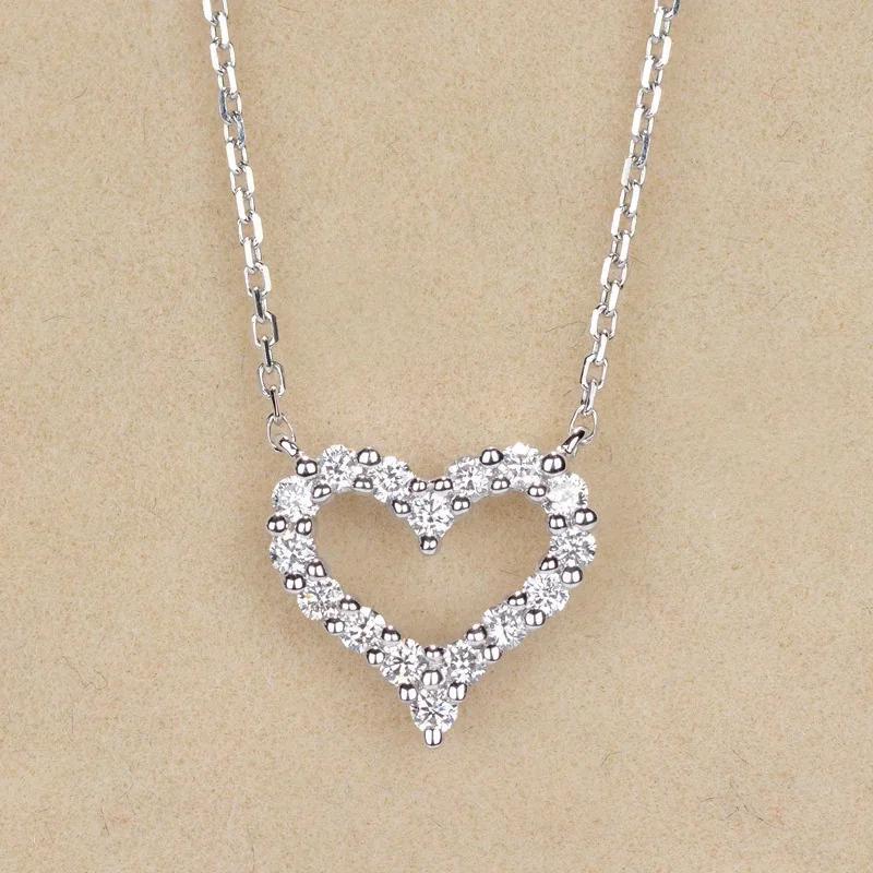 Hollow Out Full Diamond Heart-shaped Necklace Simple Alloy Diamond Inlaid Heart-shaped Pendant Women Elegant Jewelry Necklace
