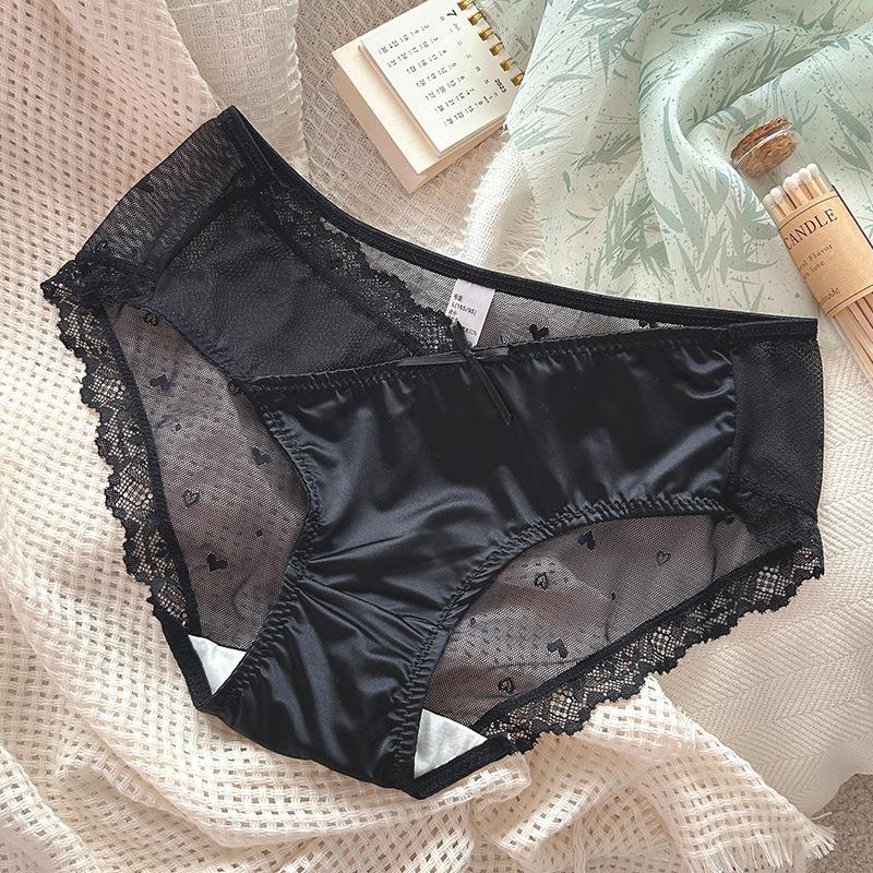 Slightly Tipsy Moonlight Mid-Waist French Satin Lace Briefs for Women
