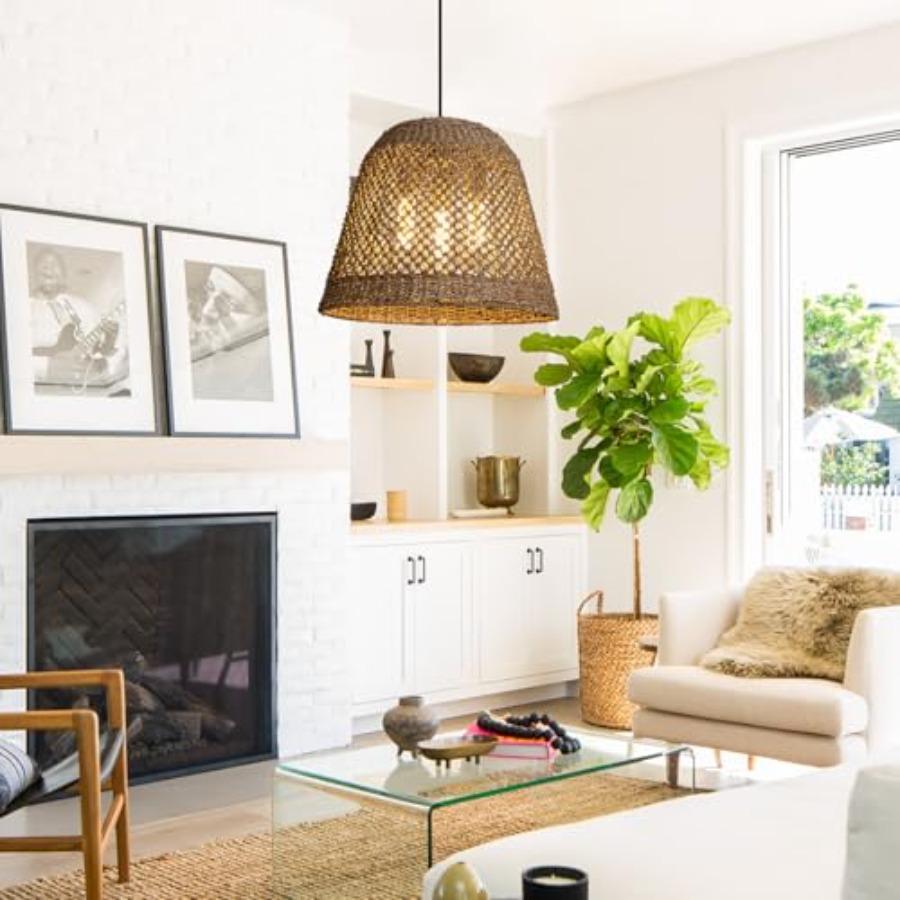 18.5 Rattan Chandelier 3-Light Boho Woven Pendant Light for Kitchen Island in Natural Brown with Rustic Elegance and Warm Ambie