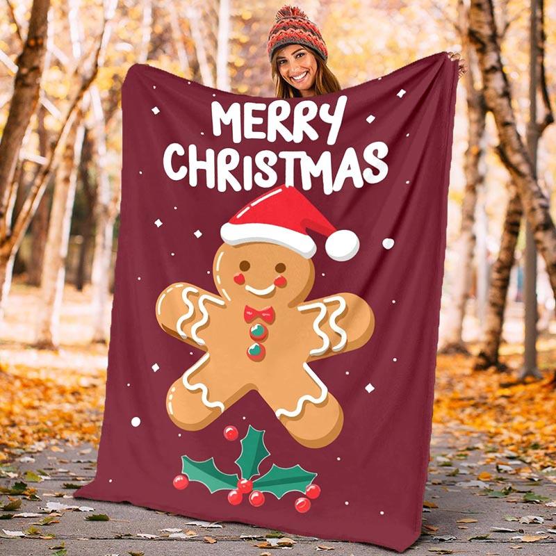1pc Christmas Gingerbread Man Printing Lightweight Flannel Blanket, Comfortable and Warm Blanket, for Camping Sofa Bed and Couch Office, Gift