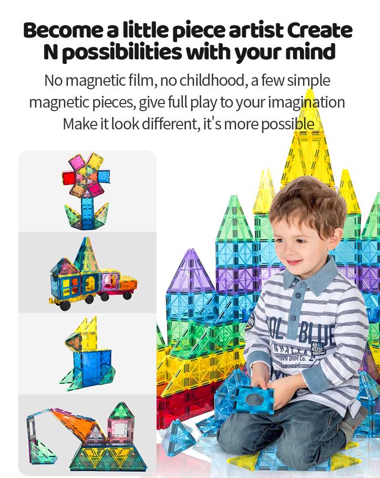 2024 Large 7.5" Magnetic Tiles Building Blocks: Educational Stained Glass Puzzle Set