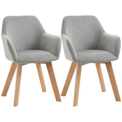 Set of 2 Chairs, Dining Chairs, Velvet Look, Wooden Legs, 54 Cm X 57 Cm X 80 Cm, Grey + Natural