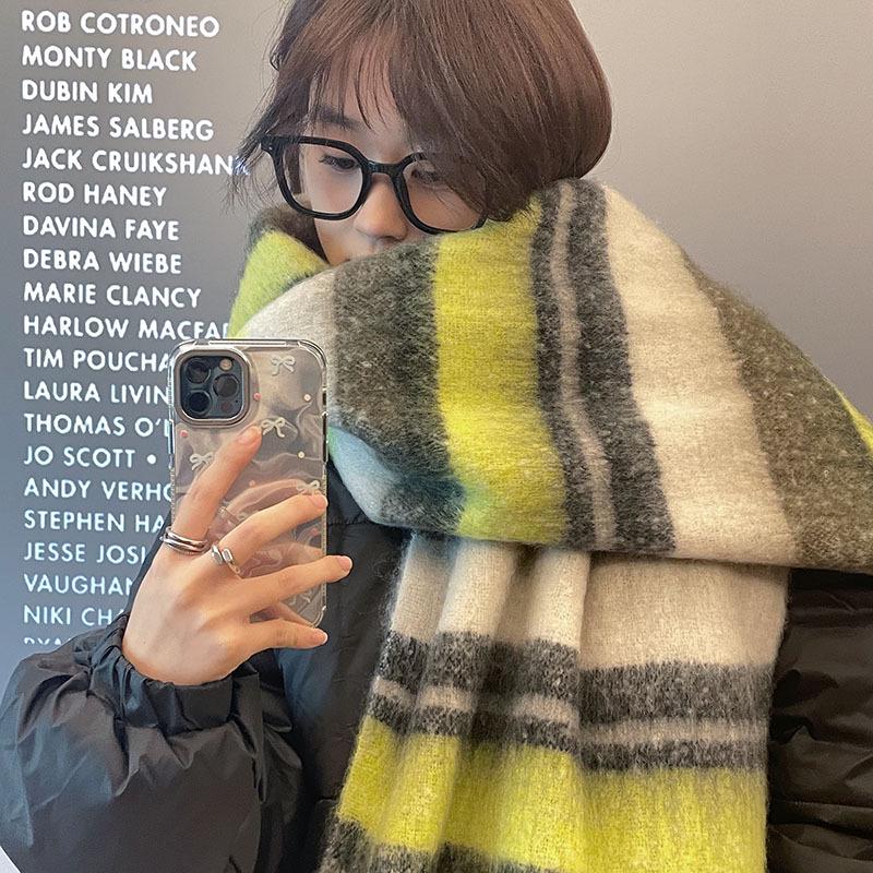 Korean-Style Striped Scarf: Faux Cashmere, Warm, Dual-Purpose Neck Gaiter for Men & Women, Perfect for Autumn/Winter.