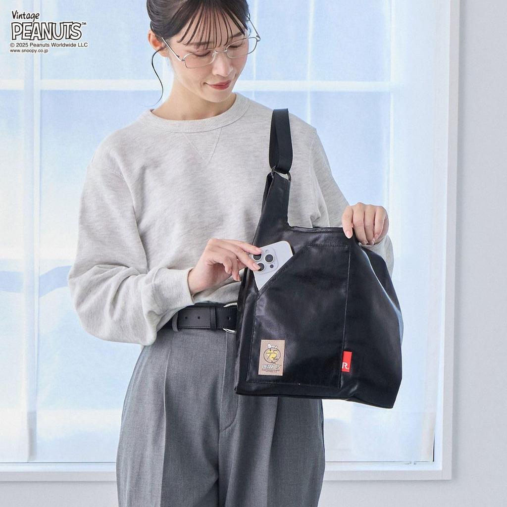 Rootote Snoopy Embroidered Shoulder Bag, 2-Way IP Roo Shopper, Metallic, Peanuts-0Q 8447 (02 Silver)