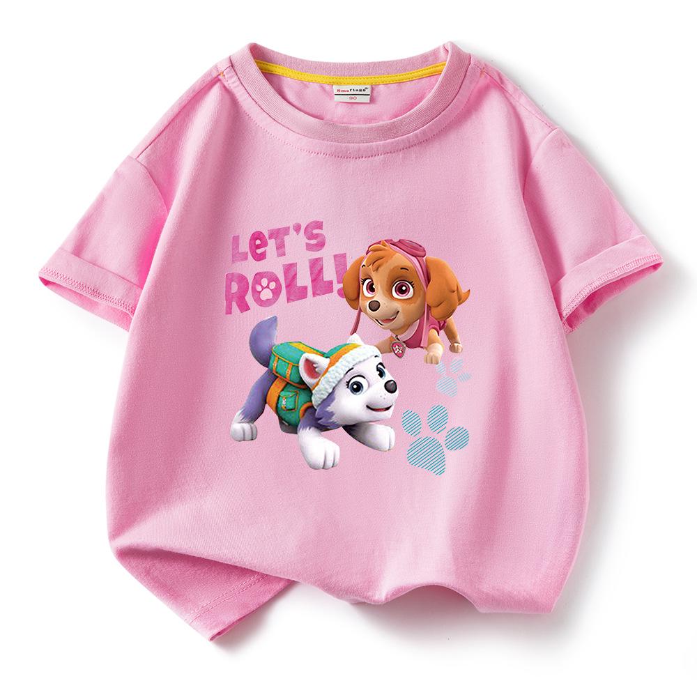 PAW Patrol Girls' Cartoon Print Short Sleeve Cotton T-shirt, Round Neck Pullover, Summer New Arrival