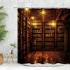 Vintage Library Shower Curtain Old Book Bookshelf Candle Magic Wooden Antique Polyester Fabric Bathroom Decora Curtain Washable