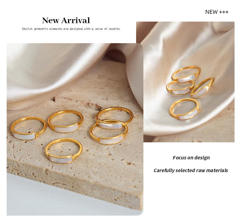 Elegant White Mother-of-Pearl Inlaid Titanium Steel Ring for Women