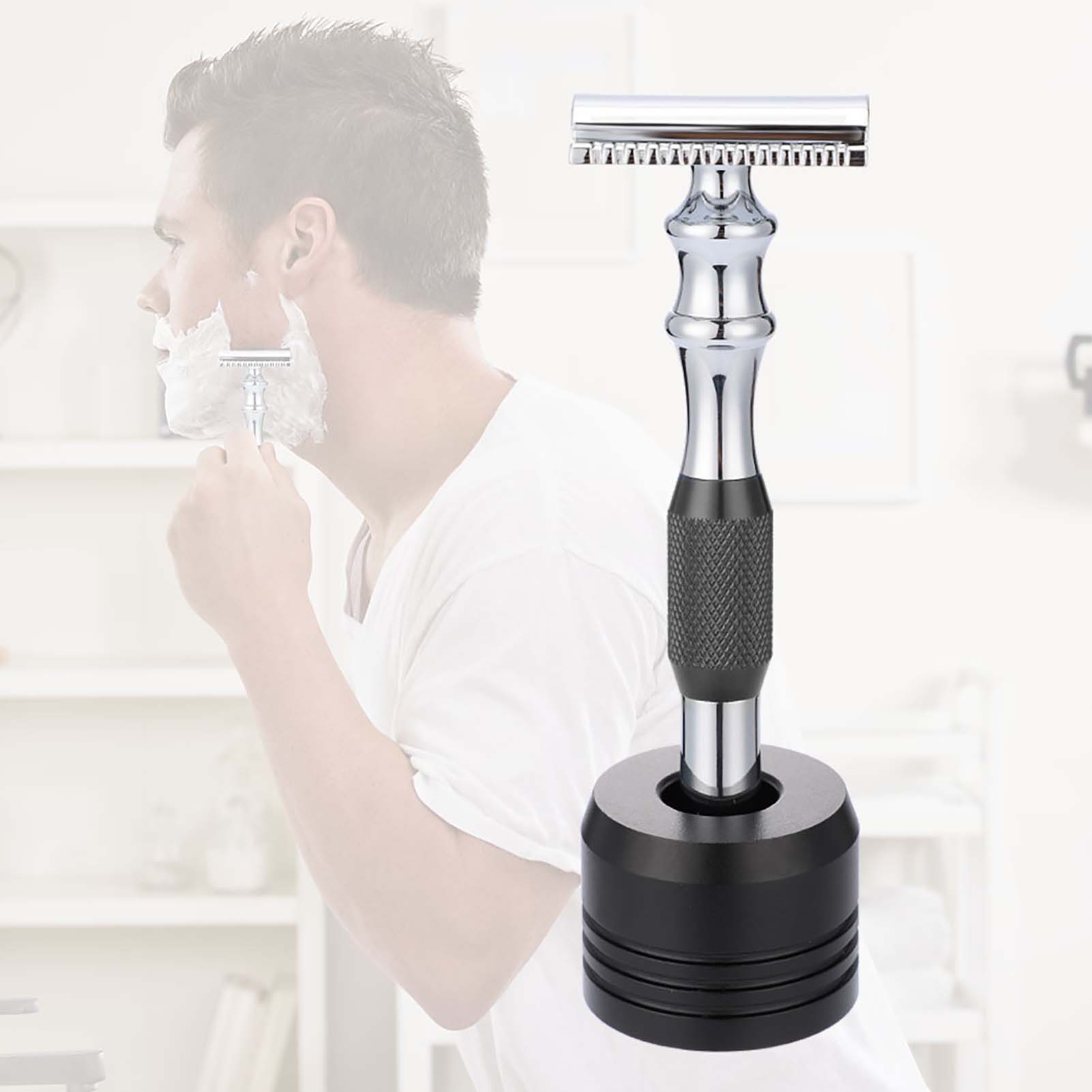 

Мужская бритва Классическая бритва с двойным лезвием и подставка Безопасное бритье (Черная бритвенная основа)