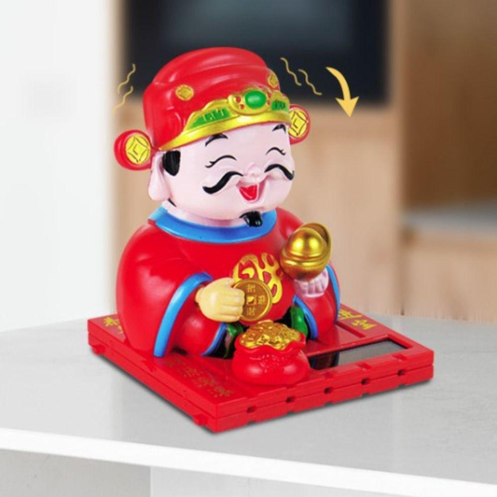 Handcrafts Desktop Wealth Coming Statue Decorative Solar Shaking Head Toys  Desktop Mascot