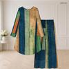 Plus Size Women Abstract Printed Two Piece Set Round Neck Long Sleeve High Low Top Wide Leg Pants