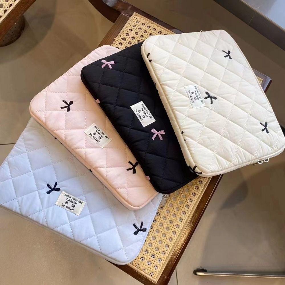 Embroidered Tablet Sleeve Bag Large Capacity Computer Storage Bag Bow Tablet Protective Case  Girl