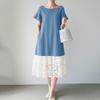 ZANZEA Women Casual Round Neck Short Sleeve Loose Lace Splice Dress