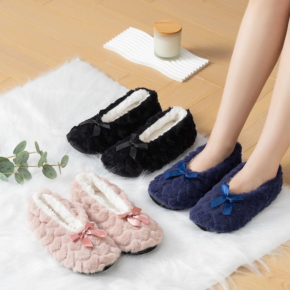 Thermal Thicken Plush Socks Heart Bow Sleeping Socks Simple Winter Floor Socks Women