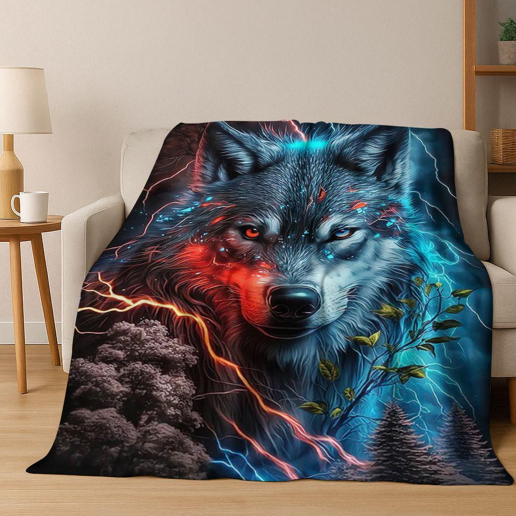Norse Mythology Fenrir Wolf Beast Cartoon Flannel Blanket,Cozy Soft Throw Blanket for Home Bedroom Bed Sofa Picnic Cover Kids