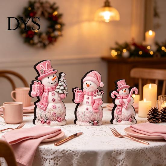 Christmas Wood Desktop Decor 3Pcs Wooden Tabletop Decor, Cute Snowman Gingerbread Man Figurines, Gift for Home Table Centerpiece, Rustic Ornaments