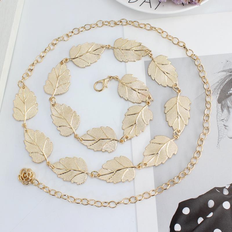 

Mei Mary Dress waist chain - women s metal leaf hook chain - minimalist decorative skinny belt