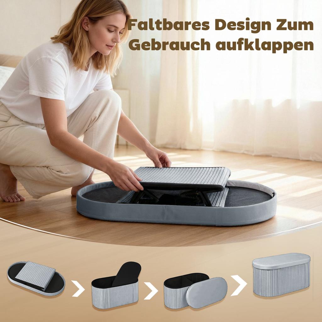 Foldable storage bench/upholstered bench with velvet look for living room, 76 x 38 x 35 cm, dark gray