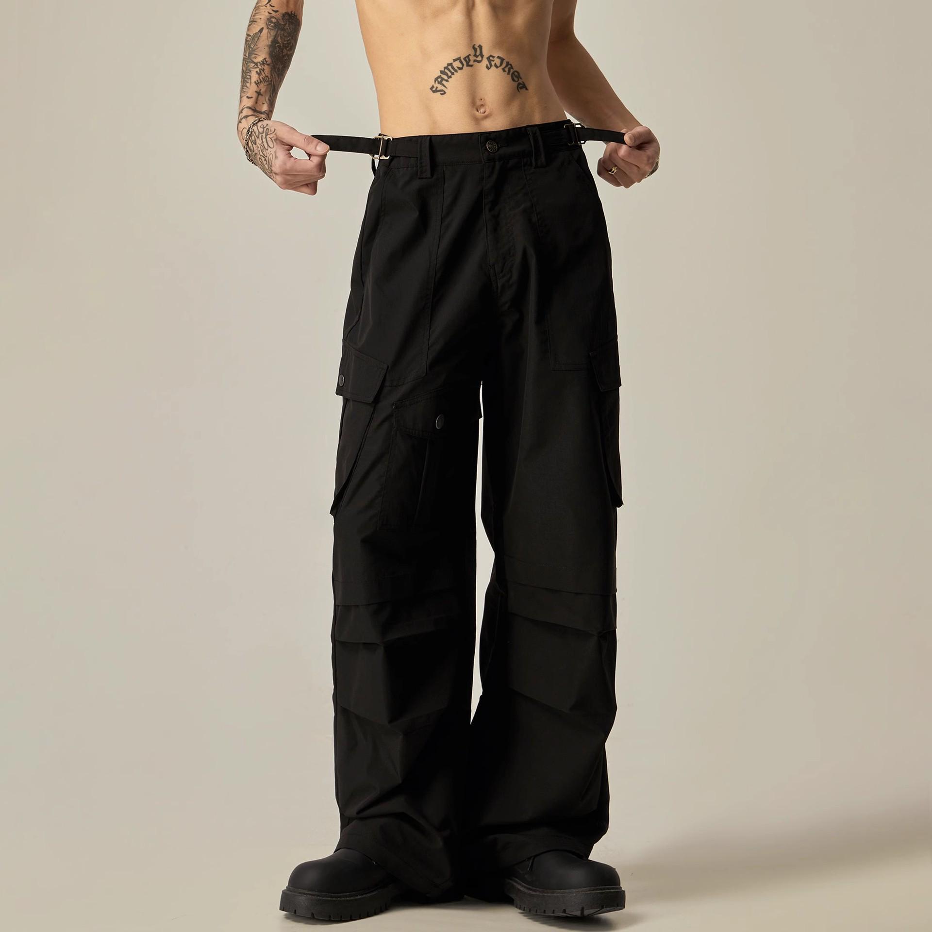 

Men s Retro Apricot Cargo Pants - Loose, Drapey, Straight-Leg Parachute Style L абрикосовий