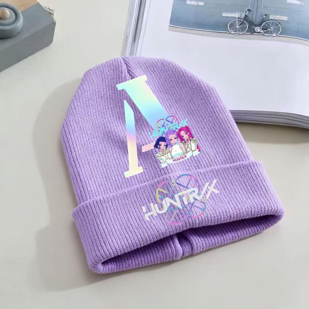 Kpop Dämonenjäger Kinder Strickmütze - A-Z Buchstabe/Anime Cartoon Beanie, Winterwarme Skullies für Kleinkind/Mädchen Geburtstagsgeschenk
