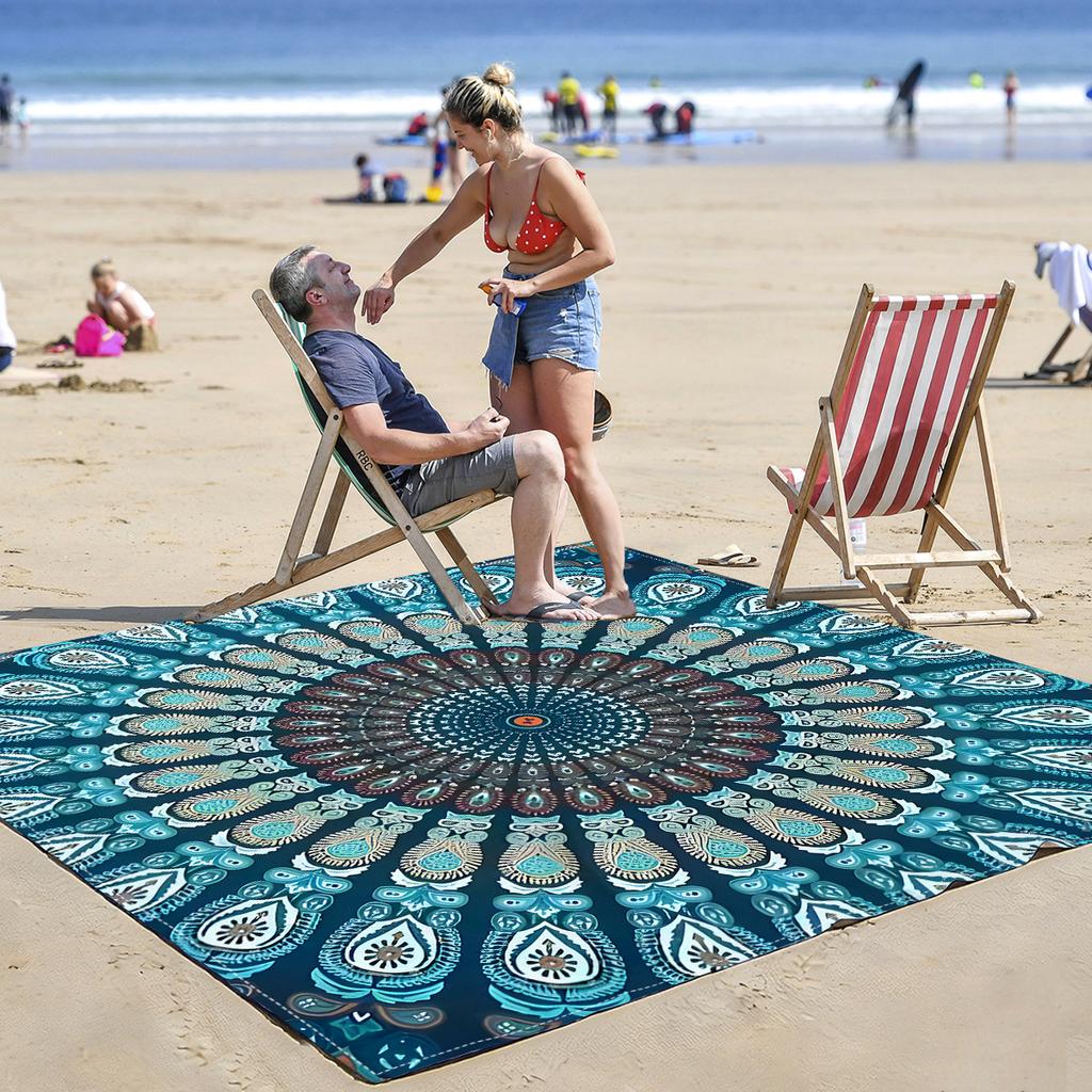 Printed Pattern Mandala Quick-Drying Water-Resistant And Moisture-Proof Beach Mat For Outdoor Picnics And Camping Blanket Carpet