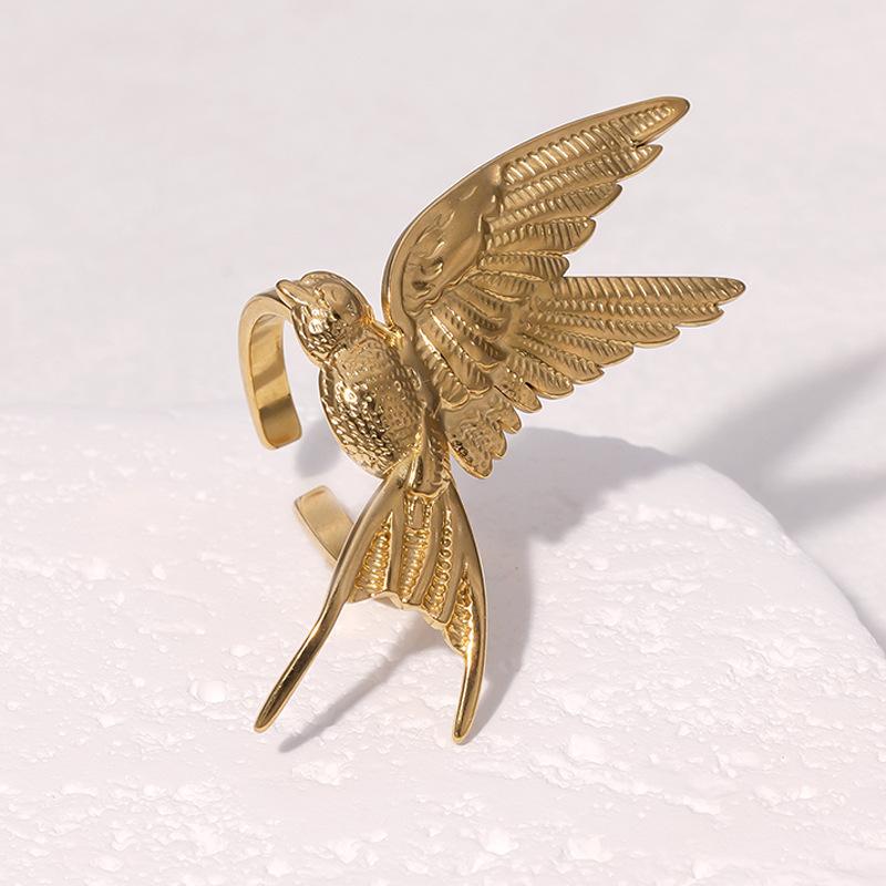 New Titanium Steel Peace Dove Open Rings For Women Adjustable Punk Style High-End Retro Style Non Fading Jewelry Accessory