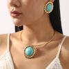 Vintage Turquoise Sunflower Earrings ZA Temperament Fashion Flower Pendant Collar Necklace