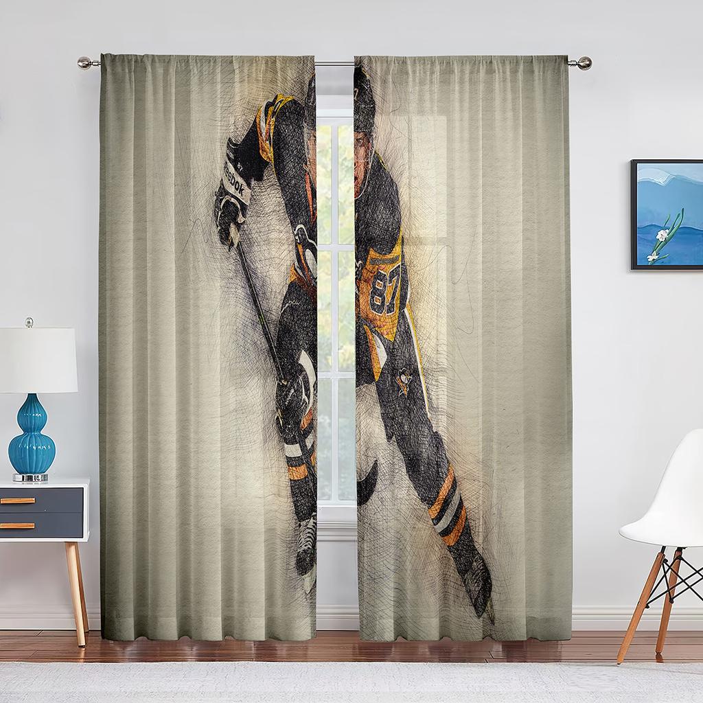 Ice Hockey Sport Player Sheer Voile Curtain Sports Arena Window Chiffon Tulle Curtains for Living Room Bedroom Decoration Drapes