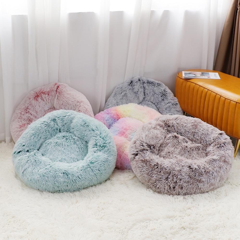 40CM Round Cat Beds House Soft Long Plush Pet Dog Bed for Dogs Basket Pet Products Cushion Cat Bed Cat Mat Animals Sleeping Sofa
