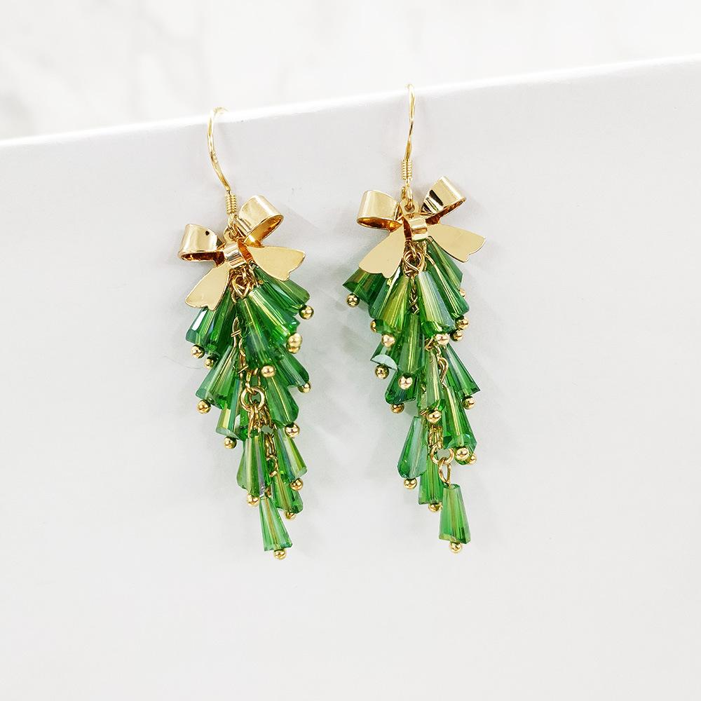 

Богемные серьги ручной работы с бахромой, темпераментные серьги с индивидуальным дизайном в форме ретро-банта зелёный