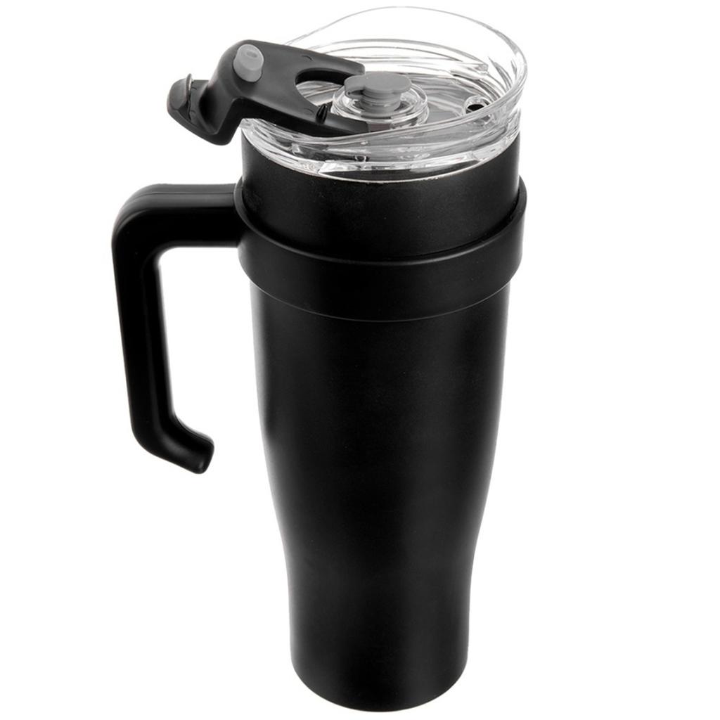 STALOWY KUBEK TERMICZNY TERMOS 1200ml Z RĄCZKĄ I SŁOMKĄ ORION 112284 CZARNY
