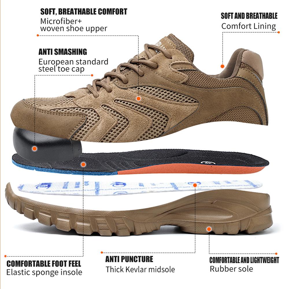 Breathable Men'S Safety Shoes European Steel Baotou Meets The Standard For Kevlar Work Shoes Protection Sneakers Lightweight