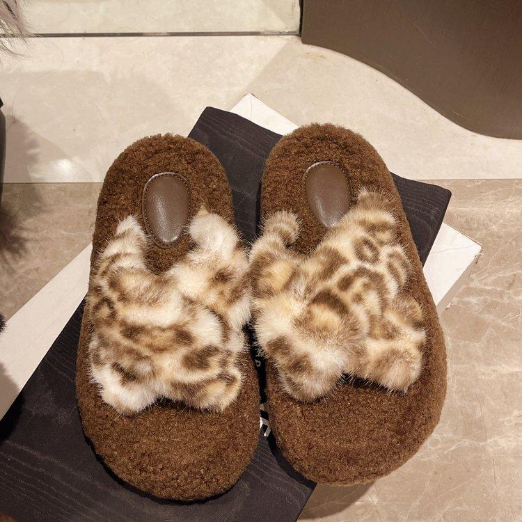 

[Юшилай] Ретро шлепанцы на толстой подошве с леопардовым принтом, хлопковые, женские, 2025 осень, новые, модные повседневные шлепанцы с перекрестными ремешками 40 абрикосовый