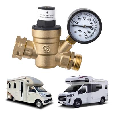 Water Pressure Regulator for RVs Camper Trailer Screened Filter Brass Lead-Free Adjustable Reducer Valves 160PSI Durable